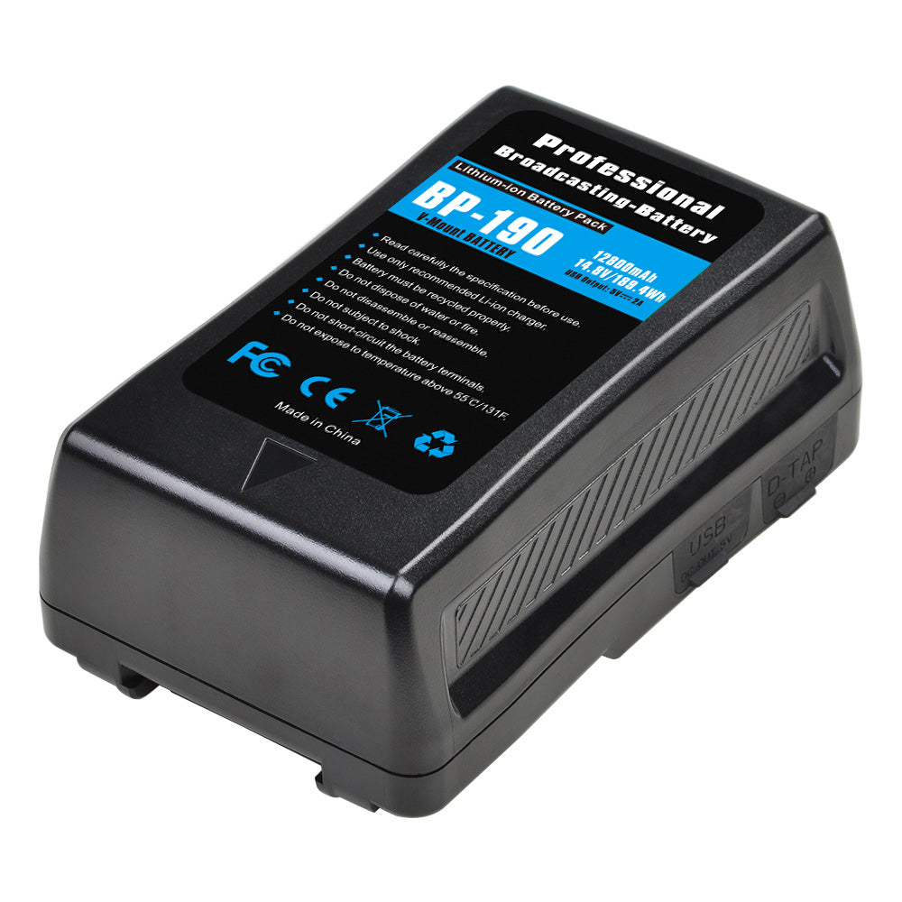12800mAh BP-190 V-Mount V-Lock Battery 189.4Wh Rechargeable Battery with USB for Professional Video Camera & Broadcast Gear