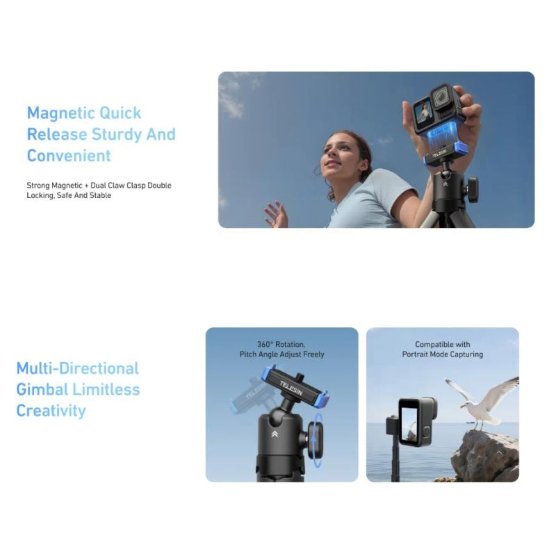 Mini Selfie Stick Tripod Portable Quick Release Aluminum alloy Stand for GoPro DJI Osmo Action Camera Hand Grip