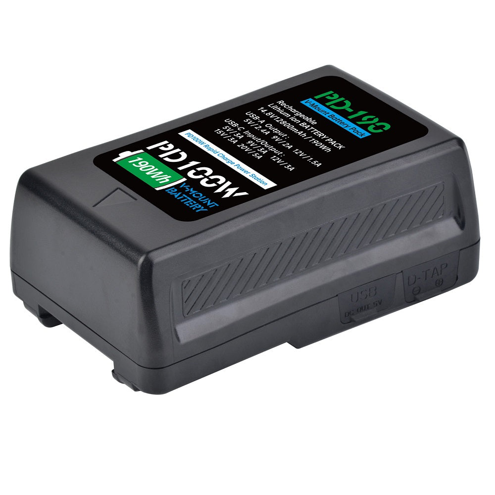 PD‑190 14.8V 12800mAh Rechargeable V‑Mount V‑Lock Battery with USB for Broadcast Cameras, LED Video Lights and Monitors