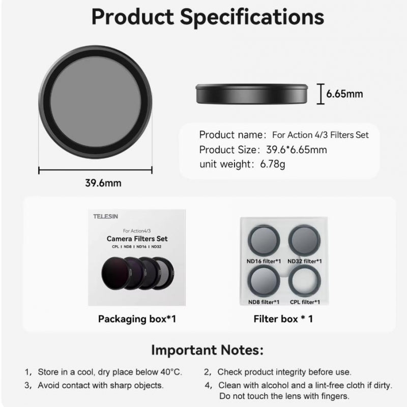 CPL ND8 ND16 ND32 Filters Set for DJI OSMO Action 5/4/3 AGC Glass Aluminum Frame Filter Kit
