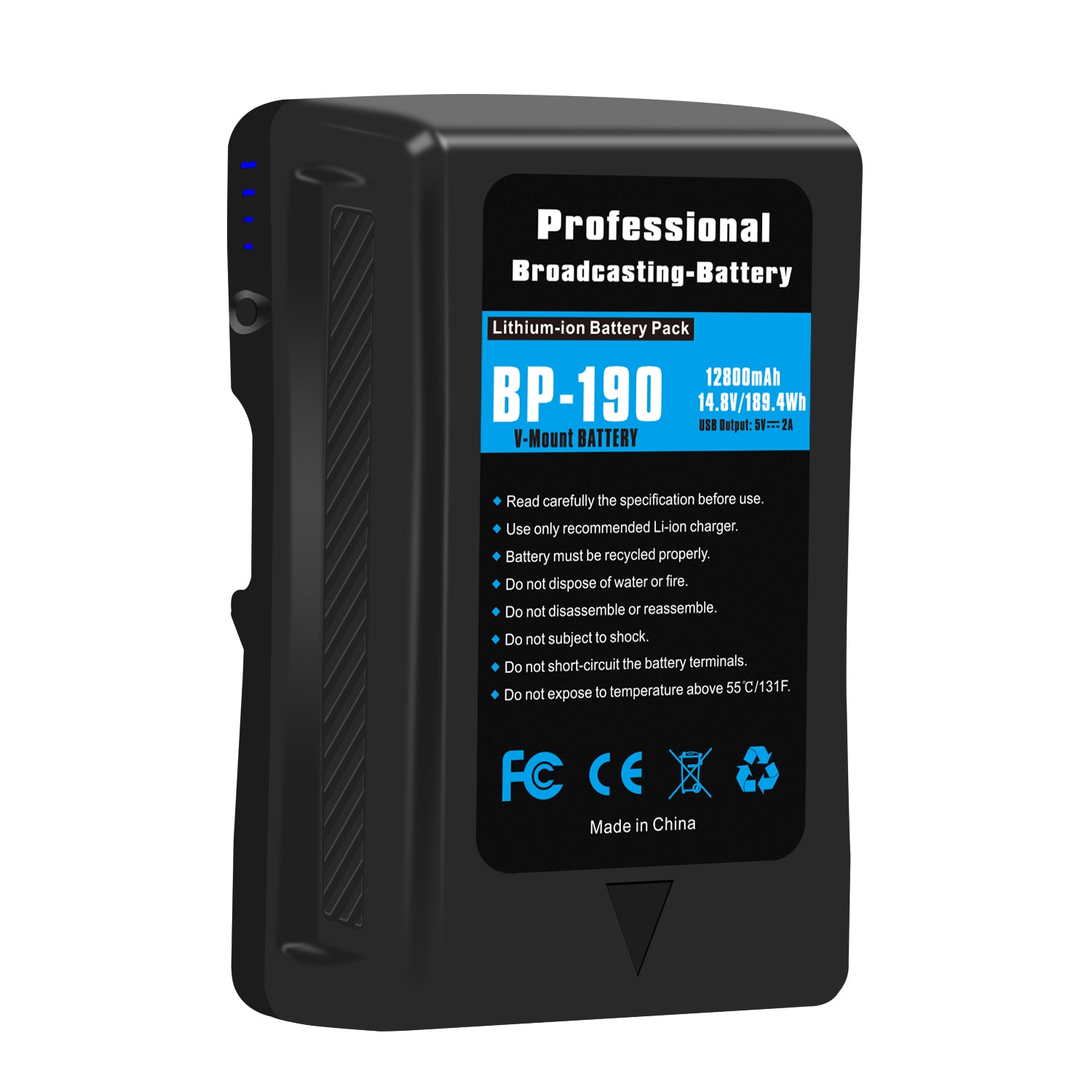 12800mAh BP-190 V-Mount V-Lock Battery 189.4Wh Rechargeable Battery with USB for Professional Video Camera & Broadcast Gear